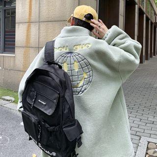 Smiley Embroidered Fleece Zip Jacket