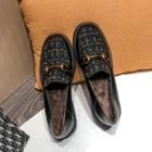 Buckle Plaid Panel Loafers
