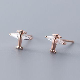 925 Sterling Silver Rhinestone Aeroplane Earring