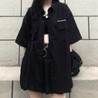 Elbow-sleeve Shirt / Mini A-line Skirt / Chain Strap Belt
