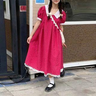 Lace Trim Plaid Dress