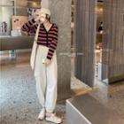 Long-sleeve Striped Buttoned Knit Top / Harem Cargo Pants
