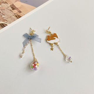 Asymmetrical Cartoon Drop Earring 1 Pair - Stud Earring - S925 Silver Needle - Gold - One Size