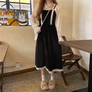 Long-sleeve Top / Spaghetti Strap Velvet Dress