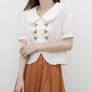 Cropped Embroidered Puff Short-sleeve Shirt
