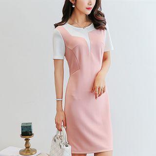 Mock Two-piece Short-sleeve Sheath Dress