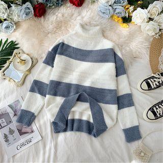 Striped Mock Neck Sweater White - One Size