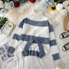 Striped Mock Neck Sweater White - One Size