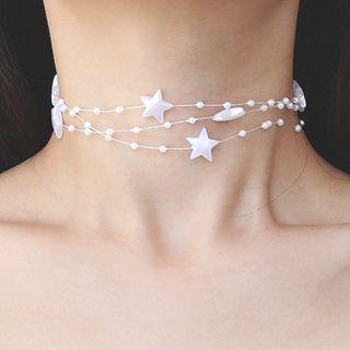 Faux Pearl Star Layered Fishing Line Choker