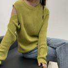 Round-neck Plain Ribbed Cutout Sweater
