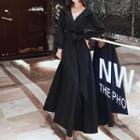 Long-sleeve Tie-waist V-neck Maxi A-line Gown