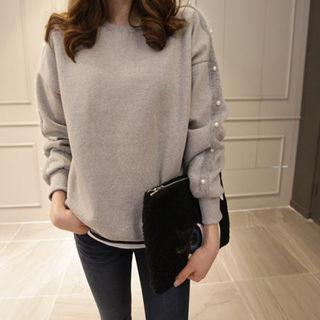 Faux-pearl Trim Cotton Sweatshirt