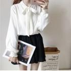 Long-sleeve Ribbon-accent Blouse