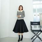 Band-waist Tweed Midi Flare Skirt