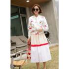Gathered-waist Color-block Midi Skirt