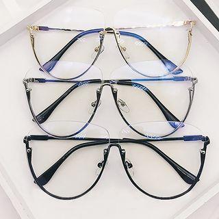 Half-frame Metal Eyeglasses With Pouch / Case