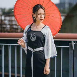 Embroidered 3/4-sleeve Mini Dress