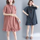 Window Pane Short Sleeve Shirt Dress