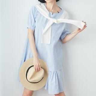 Mock Two-piece Short-sleeve Ruffle-hem Dress