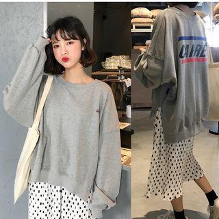 Letter Sweatshirt / Dotted Pleated Midi Skirt