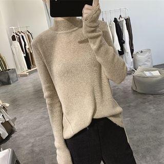 Mock-turtleneck Ripped Knit Top