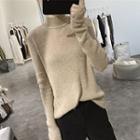 Mock-turtleneck Ripped Knit Top