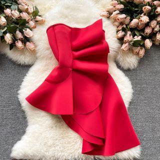 Asymmetrical Ruffle Tube Top