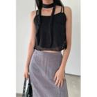 Sleeveless Pointelle Knit Crop Top With Scarf