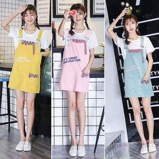 Lettering Embroidered Pinafore Dress