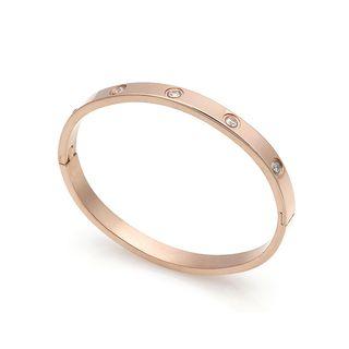 Simple Plated Rose Gold Stainless Steel Bracelet With White Austrian Element Crystal