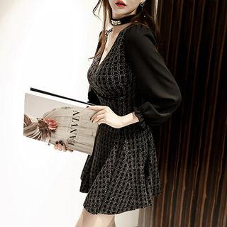V-neck Color-block A-line Dress