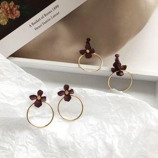 Flower Hoop Stud Earring / Clip-on Earring