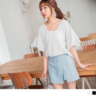 Ruffled Bell Sleeve Square Neck Top