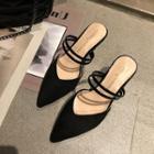 Pointed Flared Heel Strappy Mules