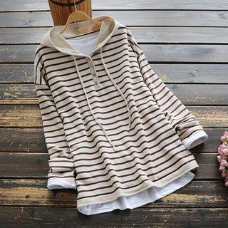 Striped Buttoned Knit Hoodie