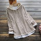 Striped Buttoned Knit Hoodie
