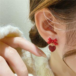 Bow Heart Alloy Dangle Earring 1 Pair - Silver Needle - Red - One Size