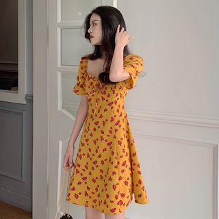 Short-sleeve Floral Mini A-line Dress As Shown In Figure - One Size