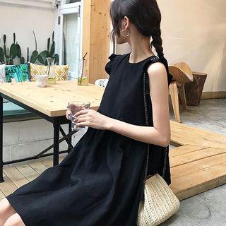 Frilled Sleeveless Dress Black - One Size