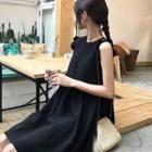 Frilled Sleeveless Dress Black - One Size