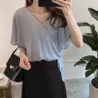 Tie-hem V-neck Short-sleeve Blouse