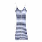 Spaghetti Strap Striped Ribbed Midi A-line Dress