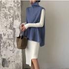 Rib Knit Vest / Long-sleeve Asymmetrical Knit Dress