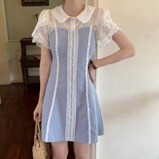 Short-sleeve Mini Sheath Chiffon Dress