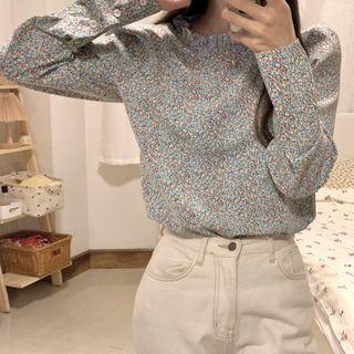 Flower Print Blouse Pink & Blue Floral - White - One Size
