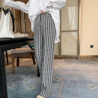 Houndstooth Knit Straight-leg Pants