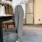 Houndstooth Knit Straight-leg Pants