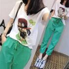 Set: Dog Print Short-sleeve T-shirt + Harem Pants