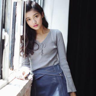 Long Sleeve Lace Up Knit Top