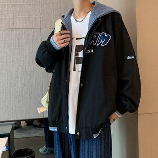 Lettering Embroidered Mock Two Piece Jacket